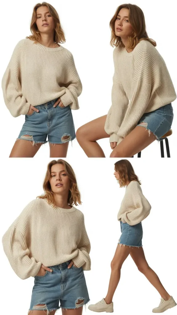 Oversized Sweater with Denim Shorts
