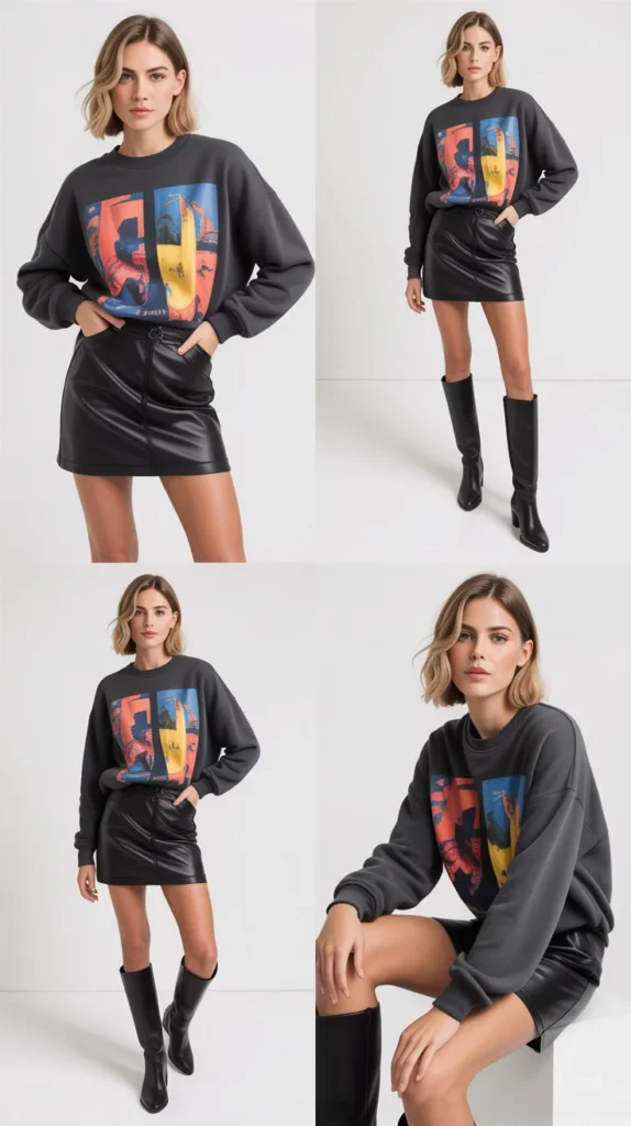 Graphic Sweatshirt with Mini Skirt