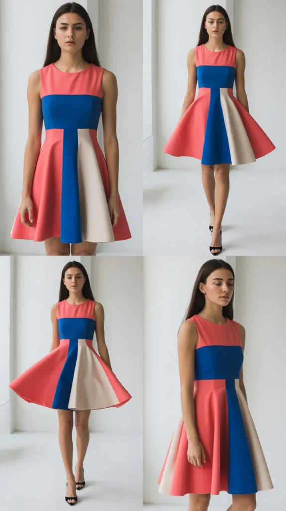 Color-Blocked Fit-and-Flare Dress
