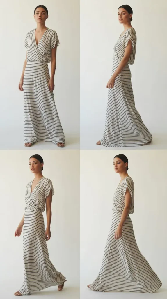  Striped Wrap Maxi Dress