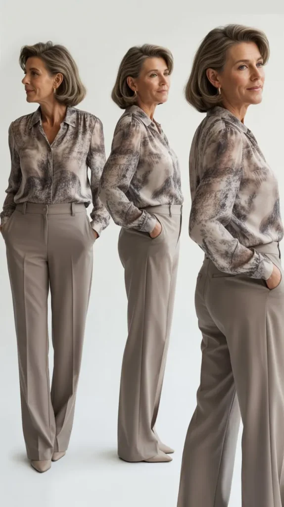 Printed Blouse with Straight Pants