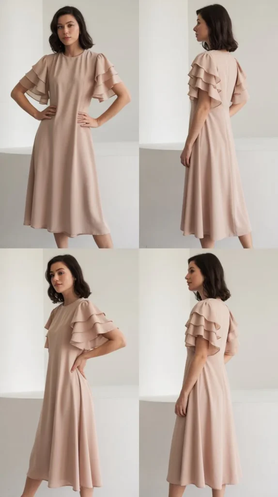 Ruffled Sleeve Midi Dress