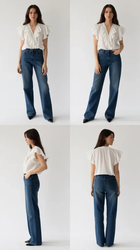 Ruffled Blouse with Straight Leg Jeans