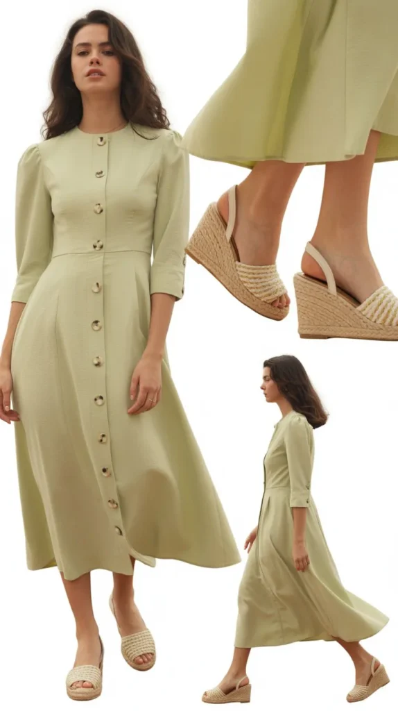 Button-Front Dress with Espadrilles