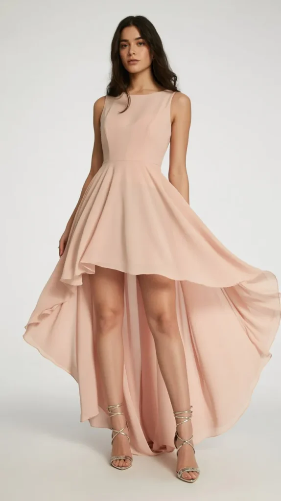 High-Low Hem Dress with Strappy Heels