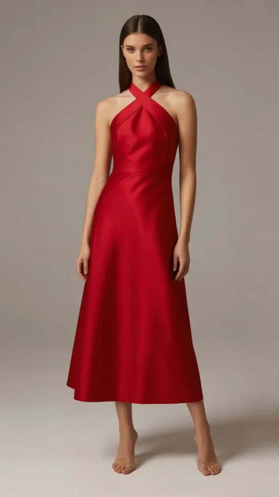 Halter Neck Dress in a Solid Power Color