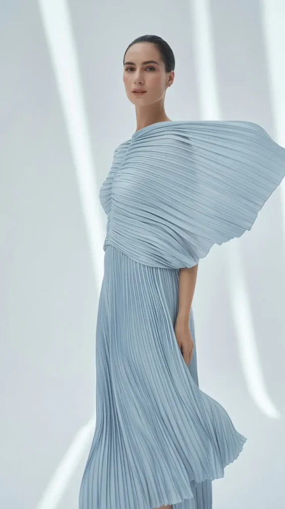 Baby Blue Pleated Dress