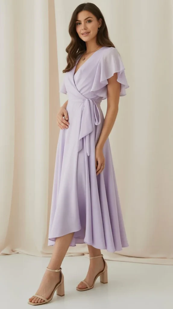 Pastel Wrap Dress with Strappy Heels