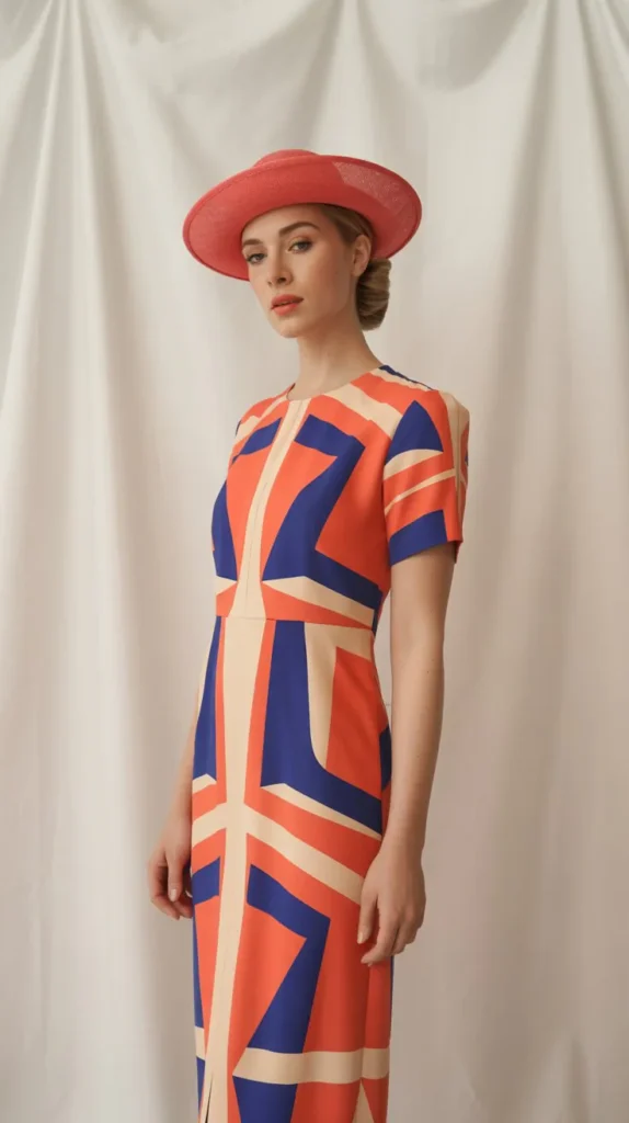  Geometric Print Dress with a Colour-Matched Hat