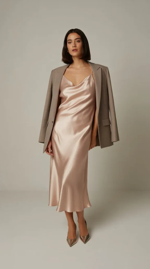 Satin Slip Dress with Blazer