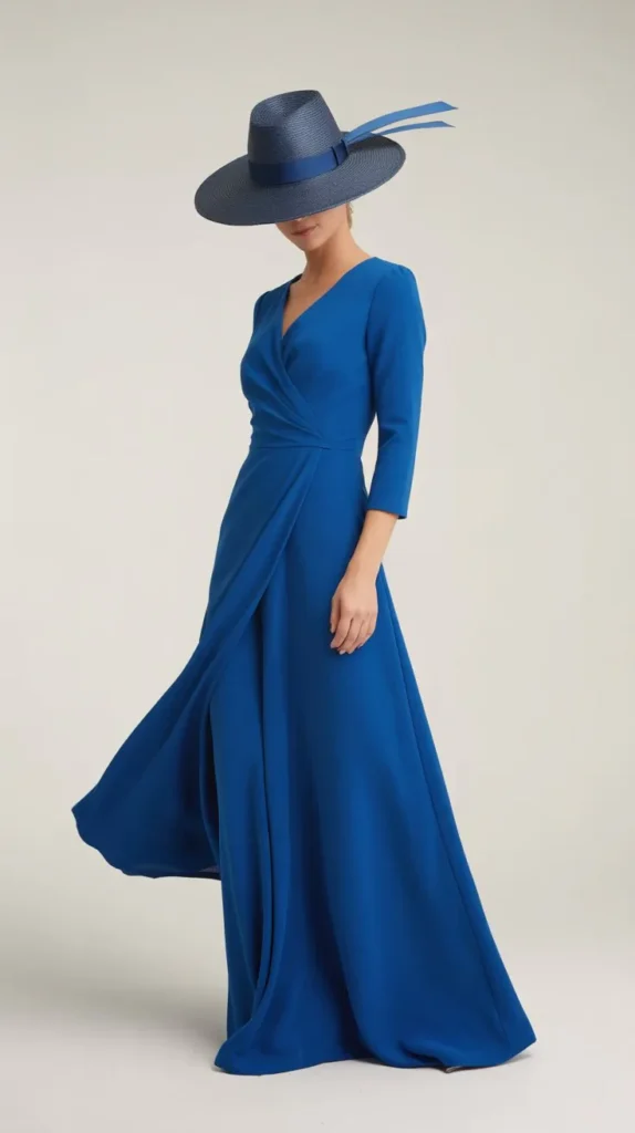 Cobalt Blue Wrap Dress with Statement Hat