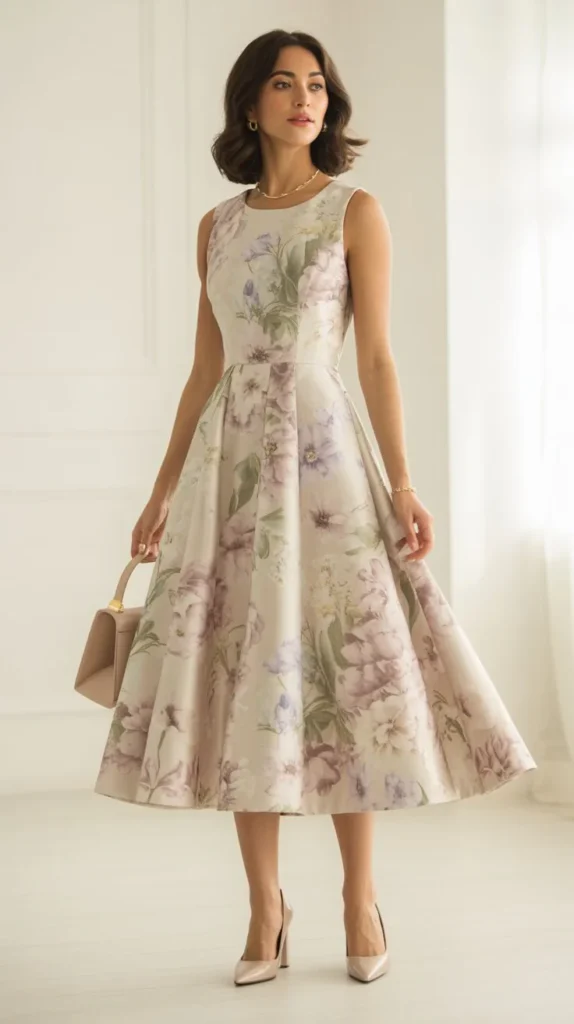  Floral A-Line Dress with Nude Accessories