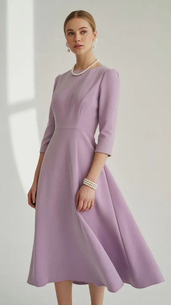 Lavender A-Line Dress with Pearl Accessories