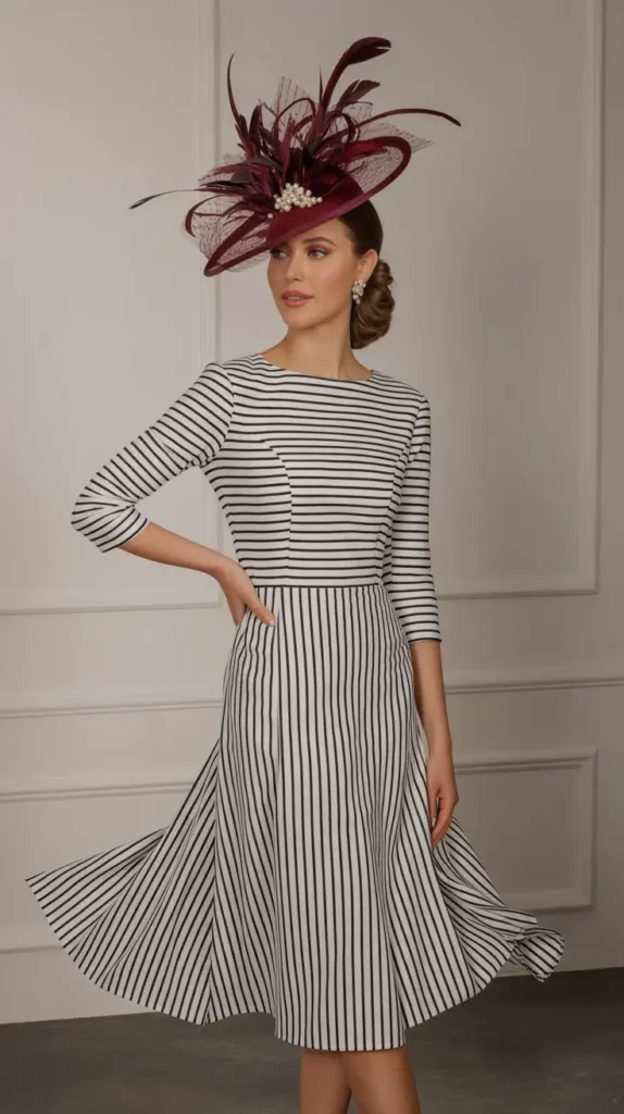 Striped Dress with a Bold Fascinator