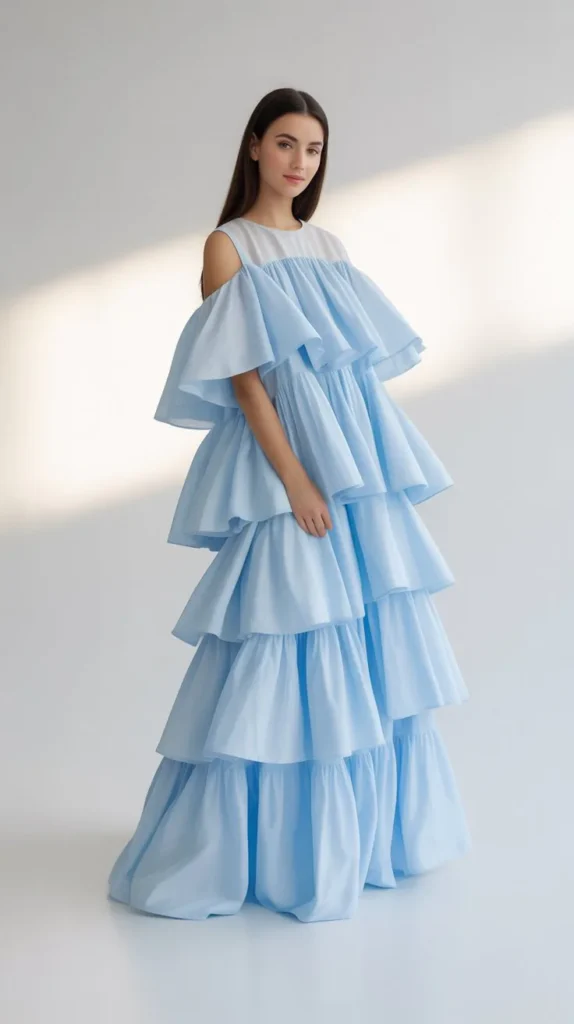  Baby Blue Tiered Ruffle Dress