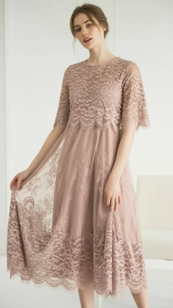Lace Overlay Dress in Dusty Rose