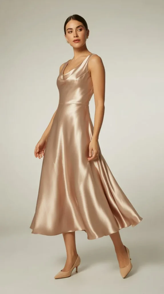 Satin A-Line Dress with Kitten Heels