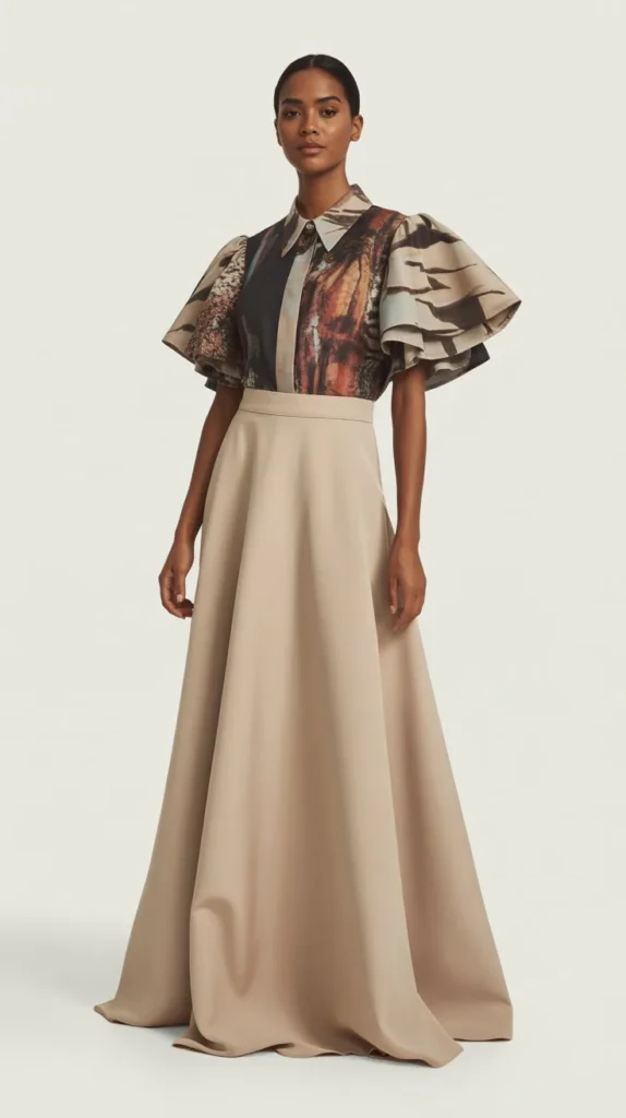 Statement Blouse with A-Line Skirt