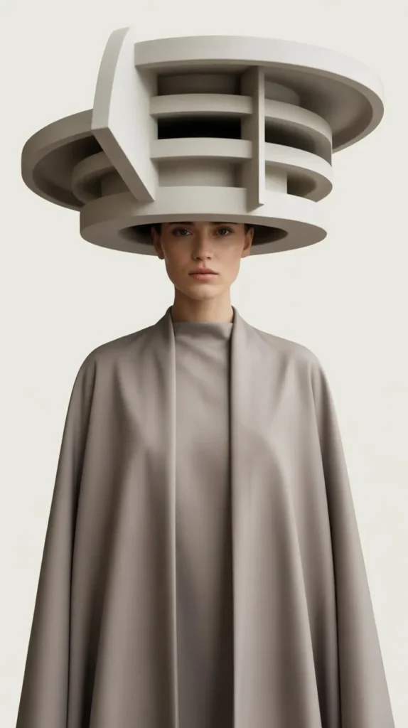 The Architectural Sculptural Hat with Minimalist Coat