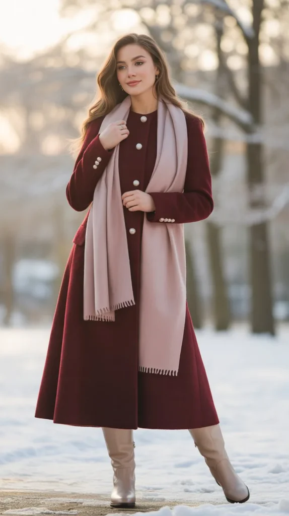 The Burgundy and Blush Winter Romance Look
