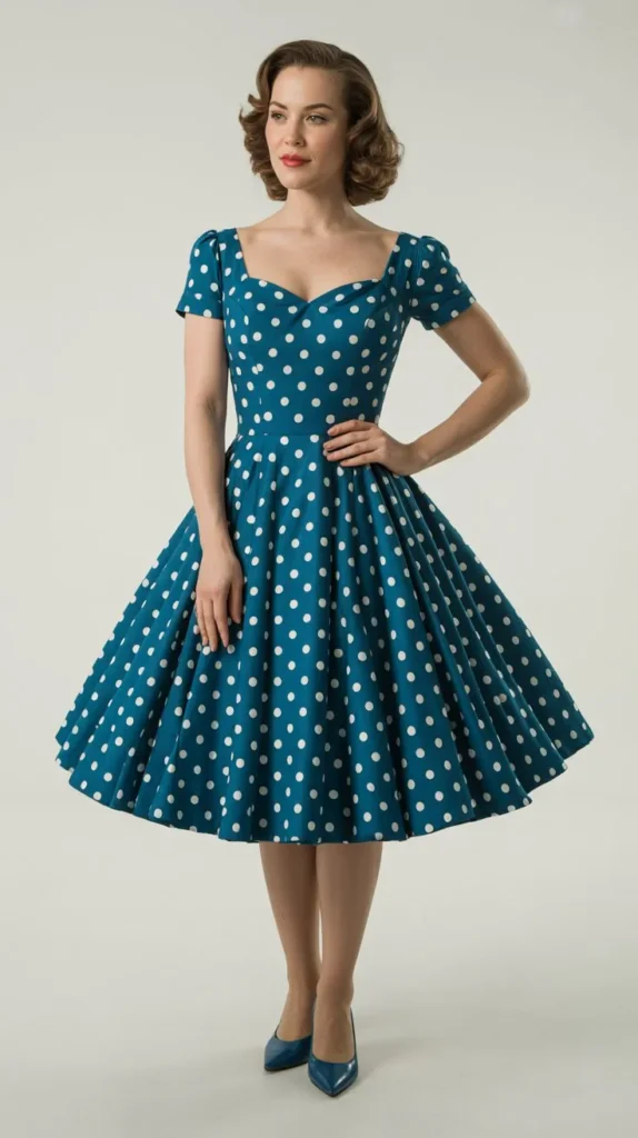  Blue Polka Dot Vintage Dress