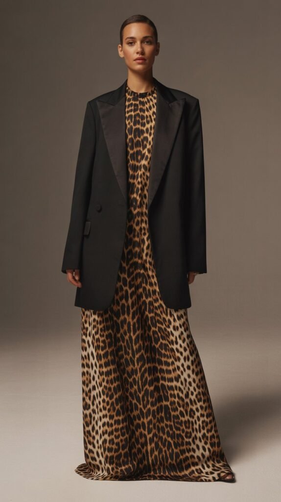 The Bold Animal Print with Structured Black Coat