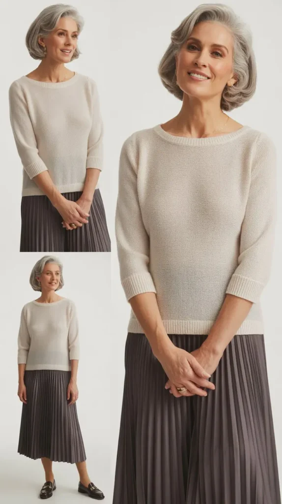 Lightweight Sweater with Pleated Skirt