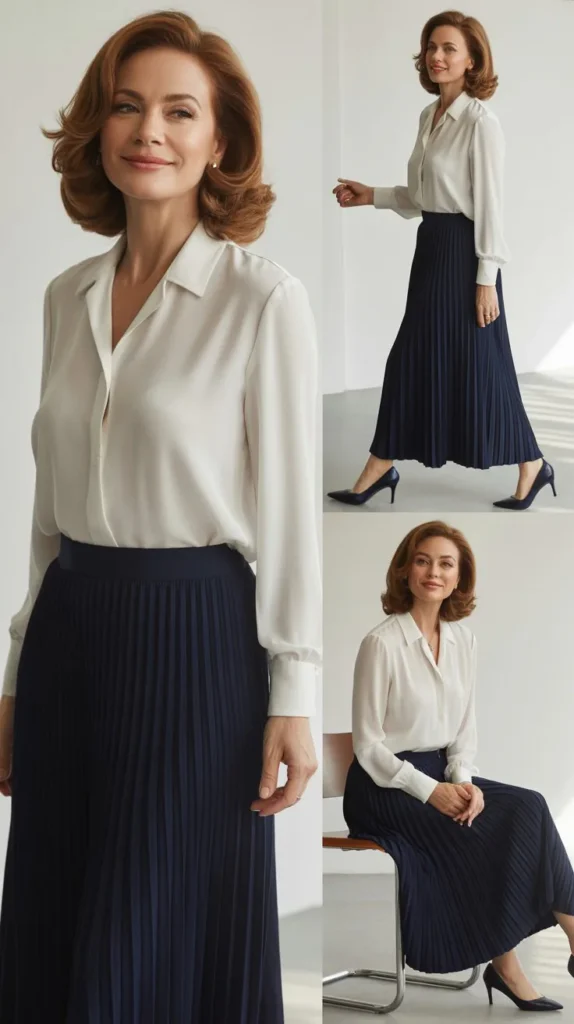 Classic Blouse with Pleated Skirt