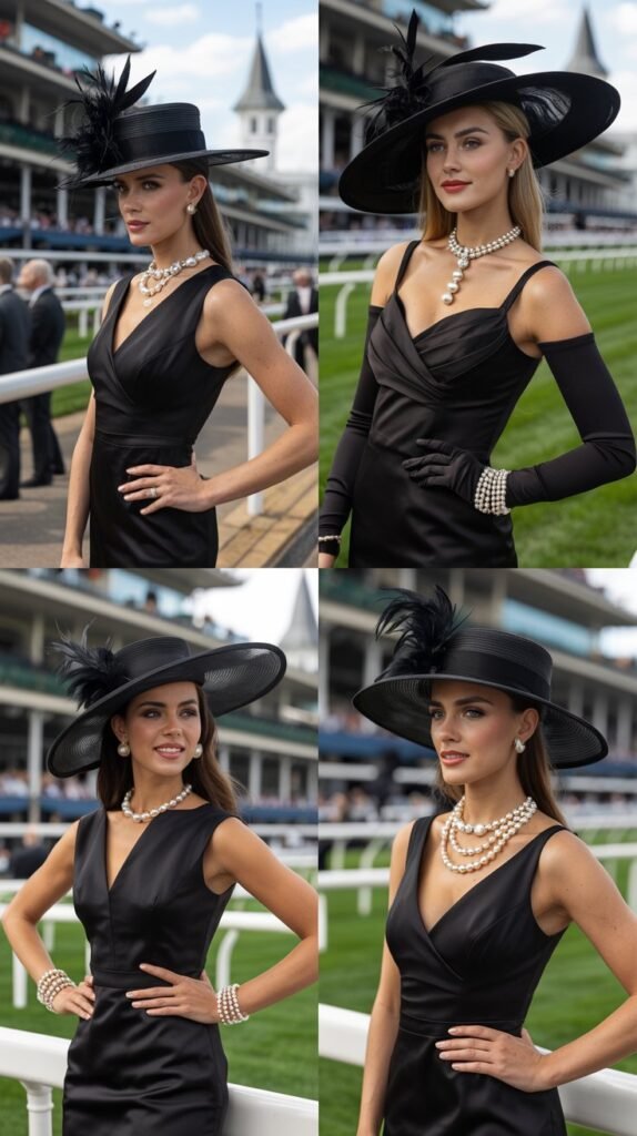 Chic Black Derby Dress with Dramatic Hat