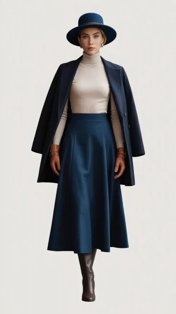 Midi Skirt with Fitted Turtleneck