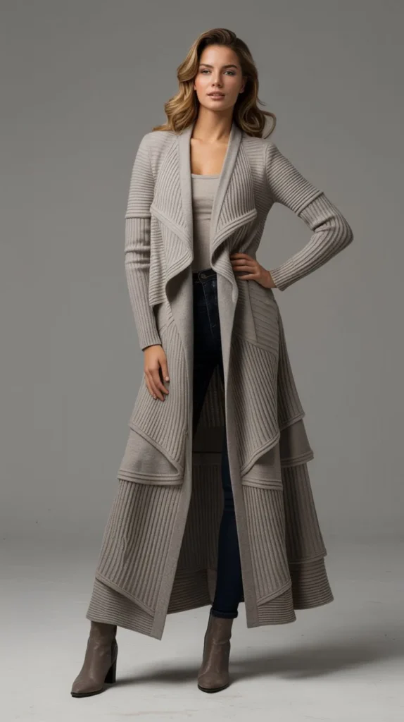 Long Cardigan with Structured Layers