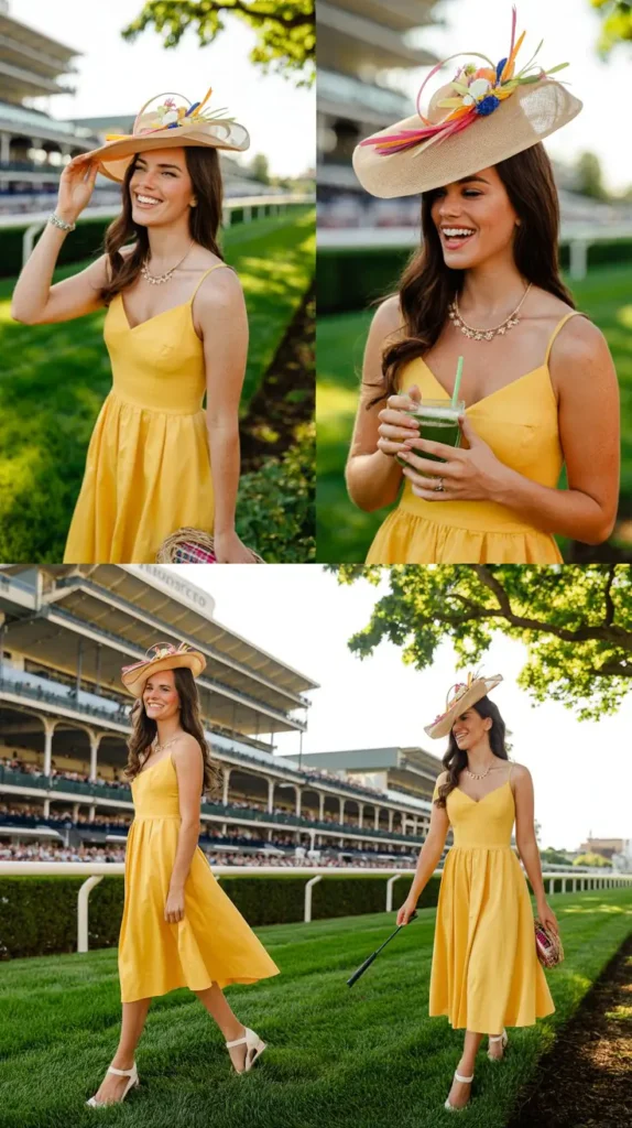 Bold Yellow Sundress with a Straw Fascinator
