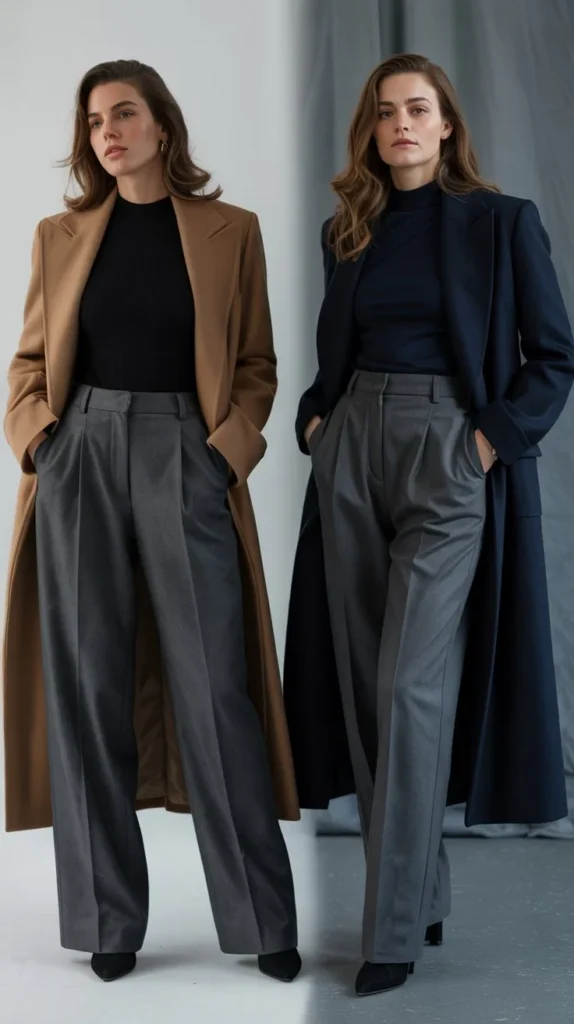 High-Waisted Trousers with Long Coat