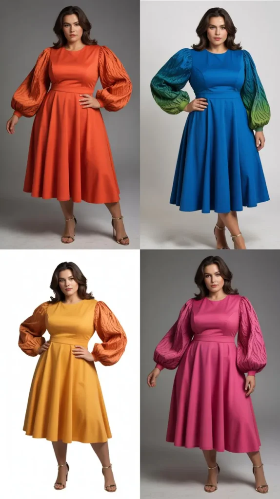 Statement Sleeve Fit-and-Flare Dress