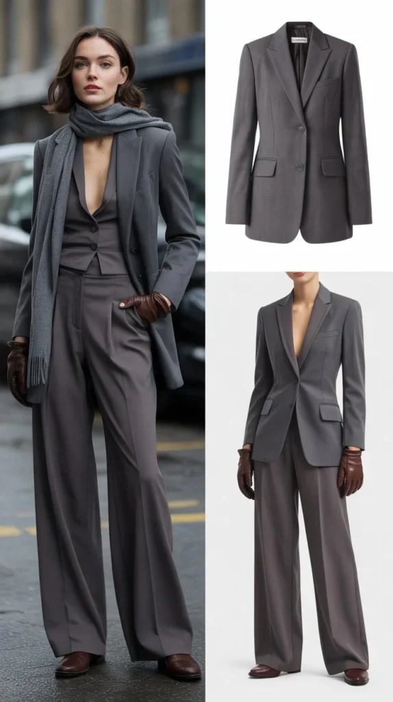 Structured Blazer with Wide-Leg Trousers