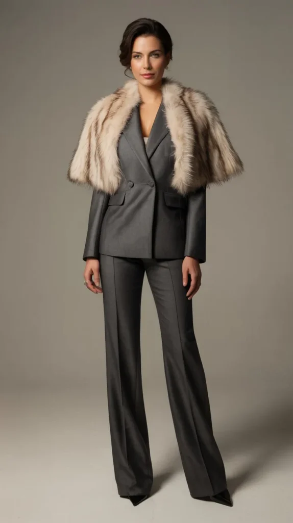 Faux Fur Collar with Tailored Suit