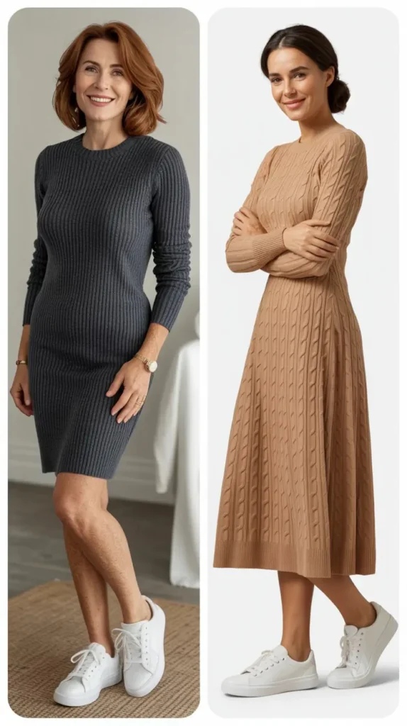 Knit Dress with Sneakers