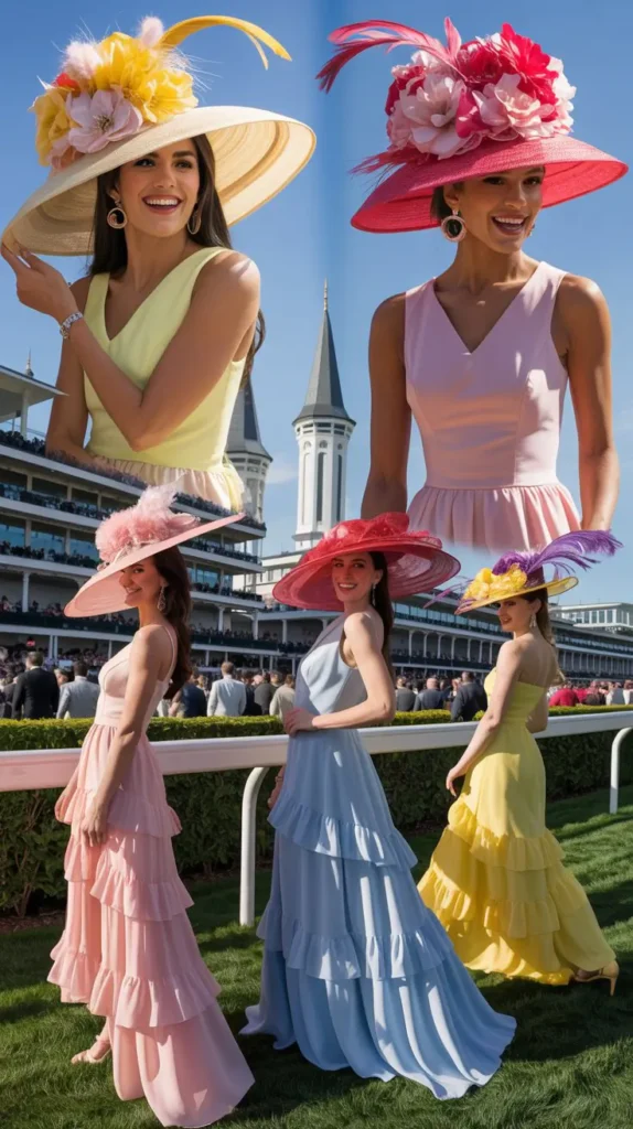 Ruffle-Tier Dress with a Bold Floral Hat