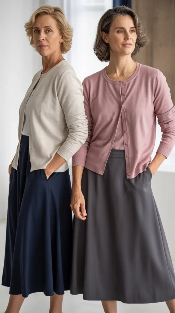 Soft Cardigan with Midi Skirt