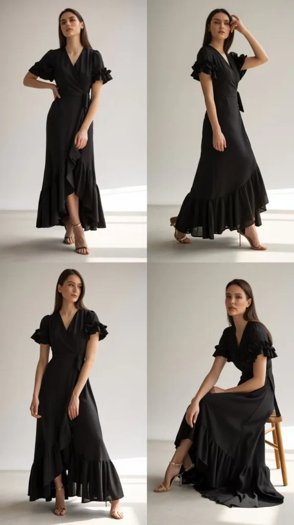 Black Maxi Dress with Ruffle Details