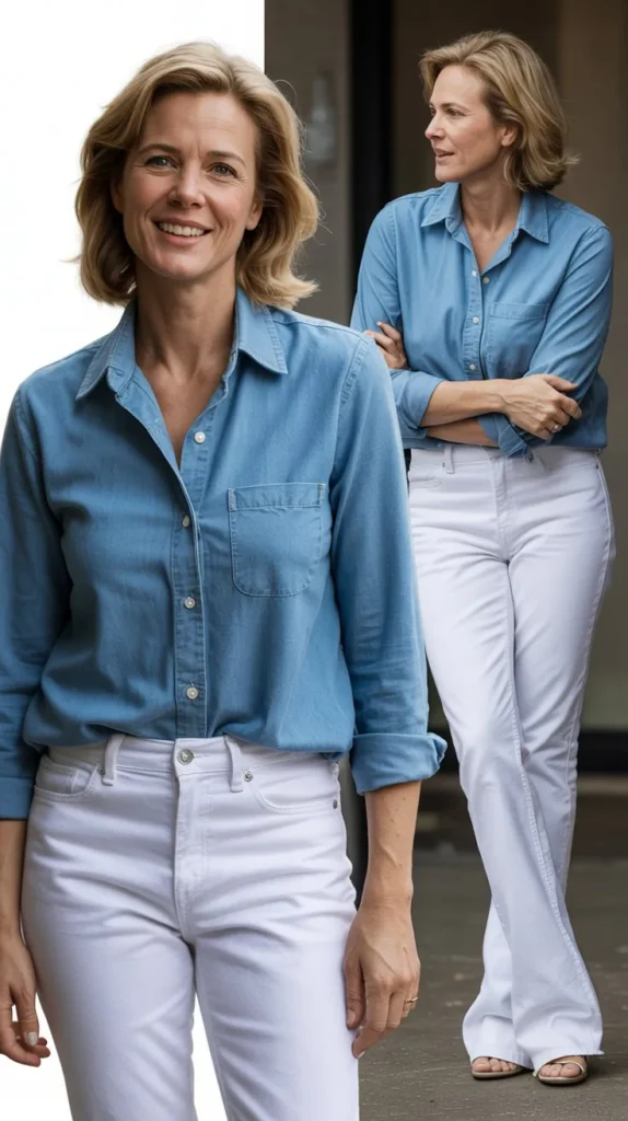 Chambray Shirt with White Jeans