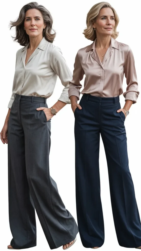 Wide-Leg Pants with Silk Blouse