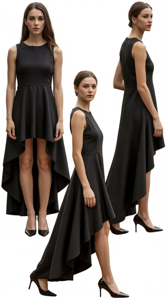  Black High-Low Hem Dress