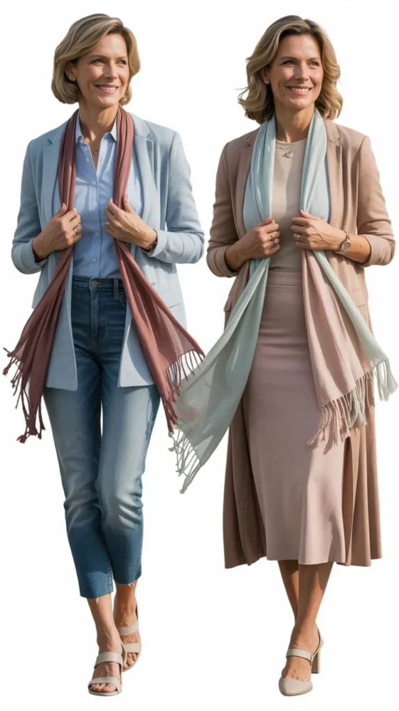Layered Spring Outfit with Scarf