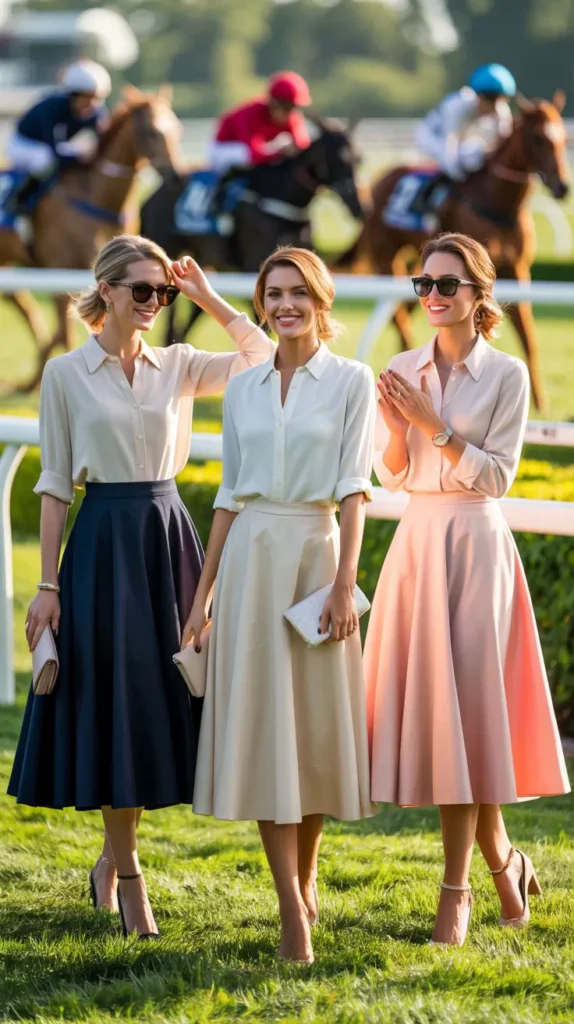 Midi Skirt with a Button-Down Blouse