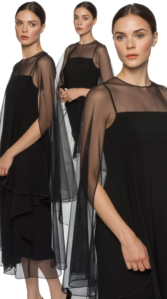 Black Dress with Sheer Overlay