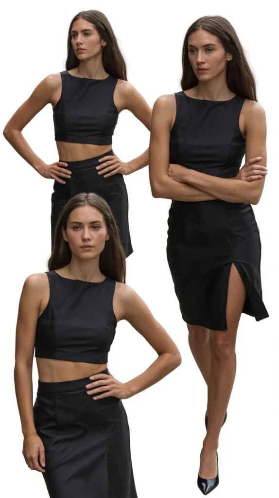 Black Two-Piece Crop and Skirt Set
