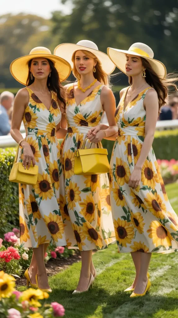 Sunflower Print Dress with Yellow Accessories