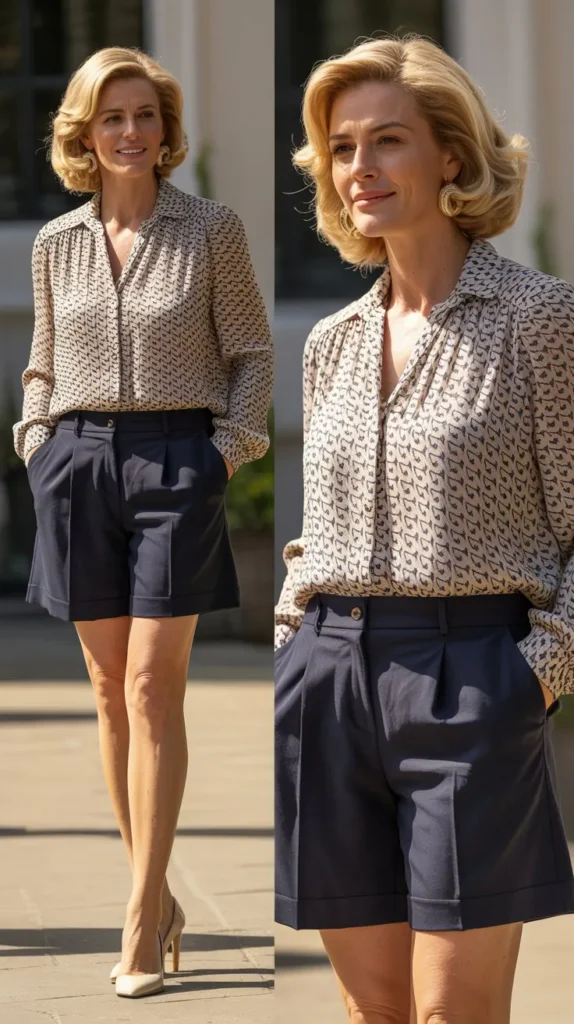 Printed Blouse with Tailored Shorts