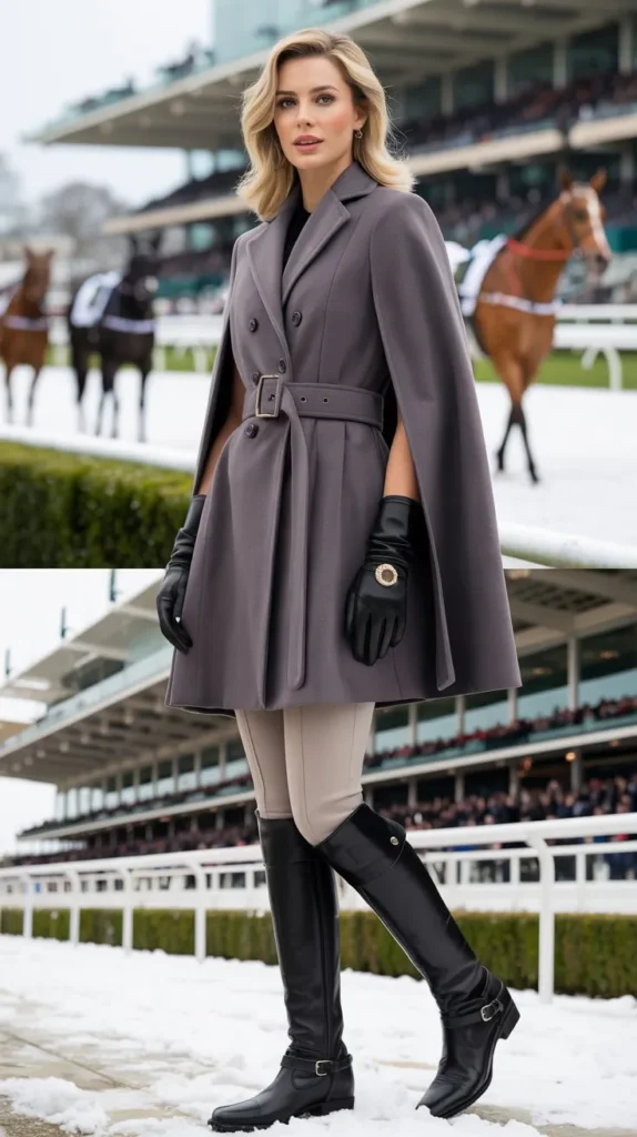  Belted Cape with Leather Gloves